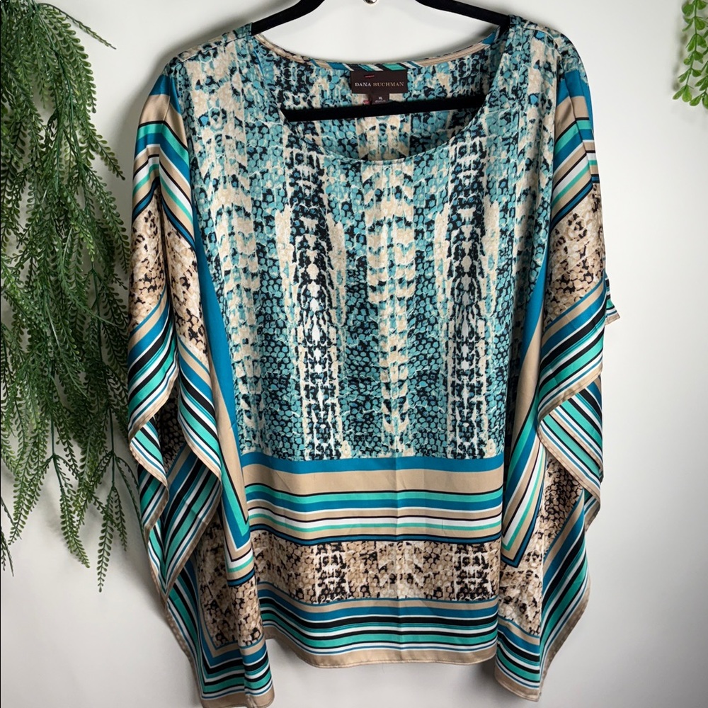 Dana Buchman Teal and Beige Top